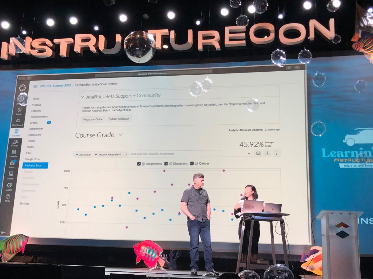 Instructure SVP of Product displays the new and improved gradebook feature.