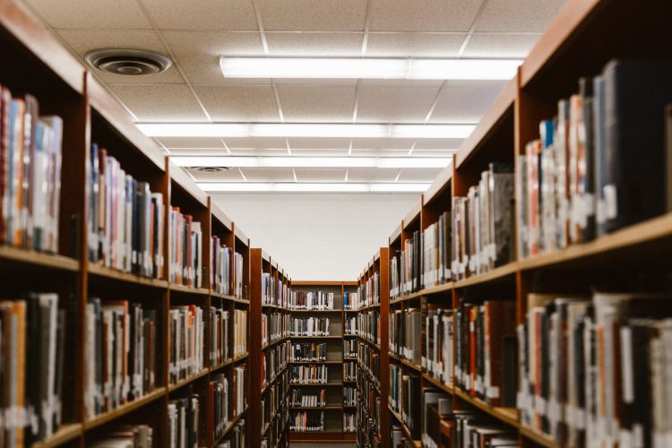 A hallway in a library