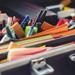 an assortment of desk stationery
