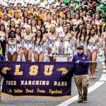 The LSU marching band participates in a parade