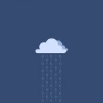 The illustration of a cloud raining down binary code of 1s and 0s.