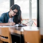 A student works at home.