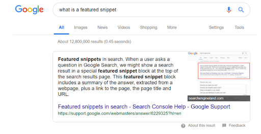 Example of what Gooogle Snippet looks like in search engine.
