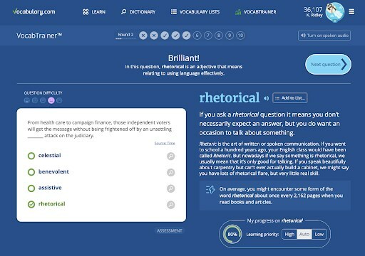 Screenshot of the VocabTrainer platform.
